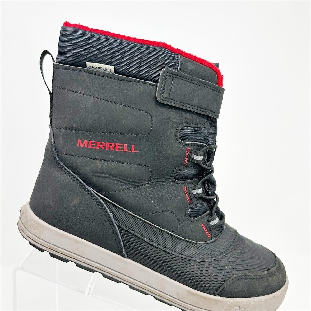 Merrell Snow Storm Kids Winter Snow Boots Waterproof Black/Red Hook & Loop 5